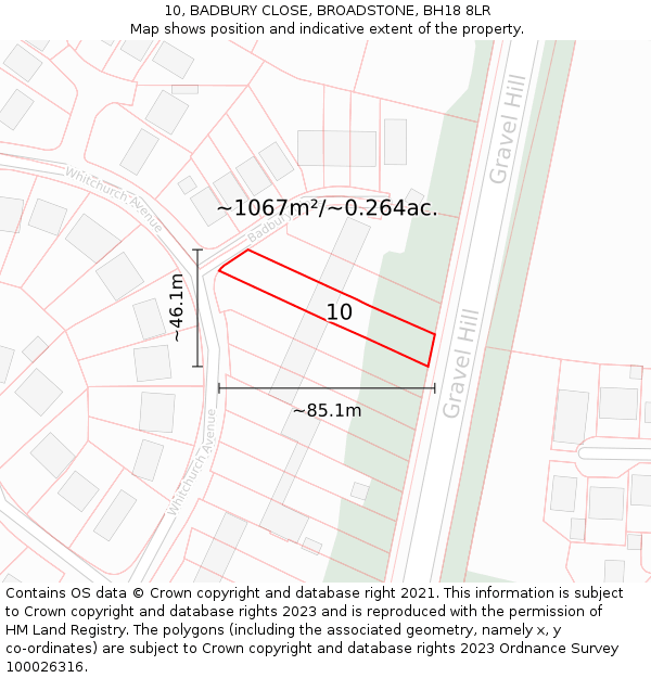 10, BADBURY CLOSE, BROADSTONE, BH18 8LR: Plot and title map