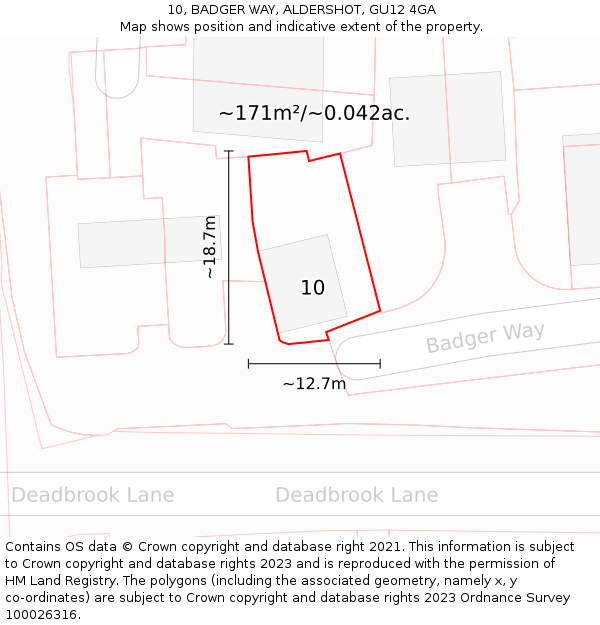 10, BADGER WAY, ALDERSHOT, GU12 4GA: Plot and title map