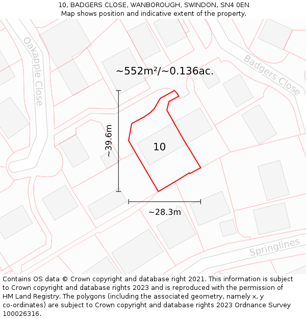 10, BADGERS CLOSE, WANBOROUGH, SWINDON, SN4 0EN: Plot and title map