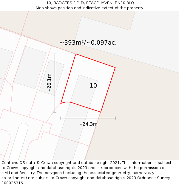 10, BADGERS FIELD, PEACEHAVEN, BN10 8LQ: Plot and title map