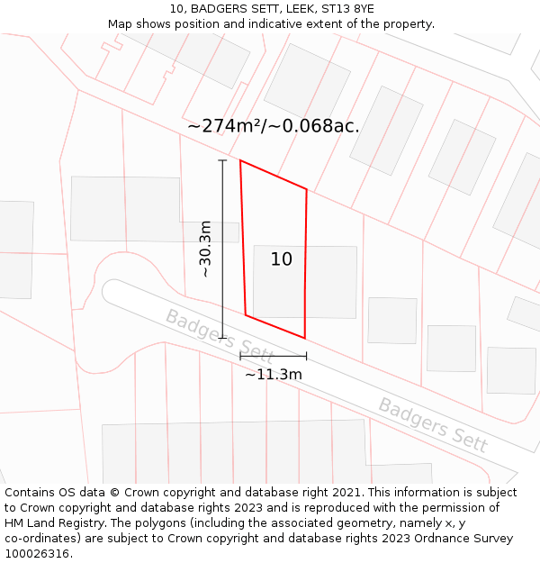 10, BADGERS SETT, LEEK, ST13 8YE: Plot and title map