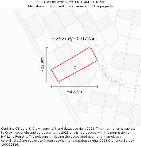 10, BADGERS WOOD, COTTINGHAM, HU16 5ST: Plot and title map