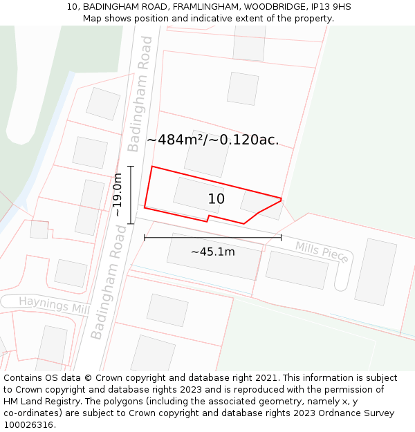 10, BADINGHAM ROAD, FRAMLINGHAM, WOODBRIDGE, IP13 9HS: Plot and title map