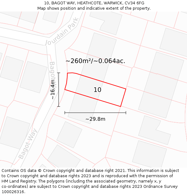 10, BAGOT WAY, HEATHCOTE, WARWICK, CV34 6FG: Plot and title map