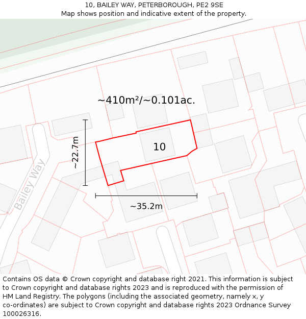 10, BAILEY WAY, PETERBOROUGH, PE2 9SE: Plot and title map