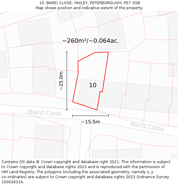 10, BAIRD CLOSE, YAXLEY, PETERBOROUGH, PE7 3GB: Plot and title map