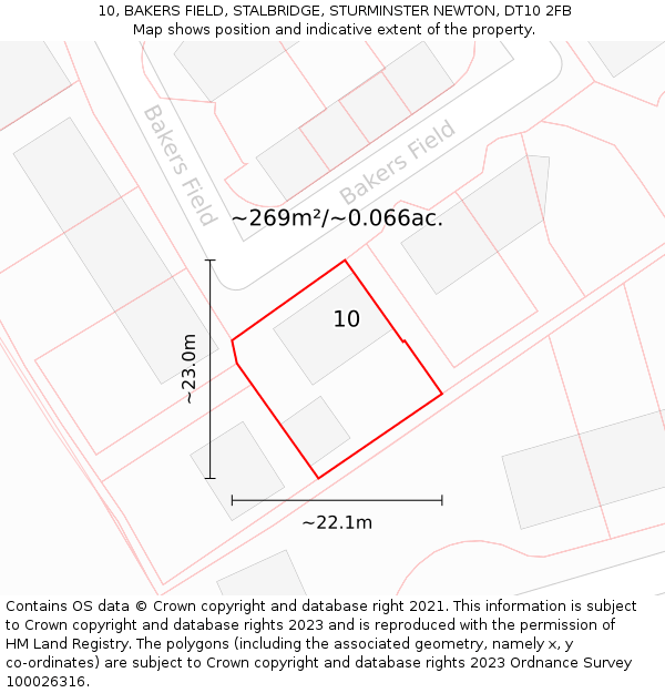 10, BAKERS FIELD, STALBRIDGE, STURMINSTER NEWTON, DT10 2FB: Plot and title map