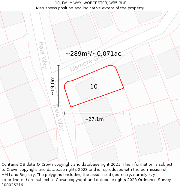 10, BALA WAY, WORCESTER, WR5 3UF: Plot and title map