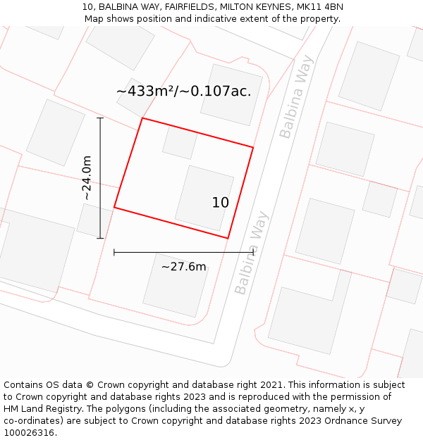 10, BALBINA WAY, FAIRFIELDS, MILTON KEYNES, MK11 4BN: Plot and title map