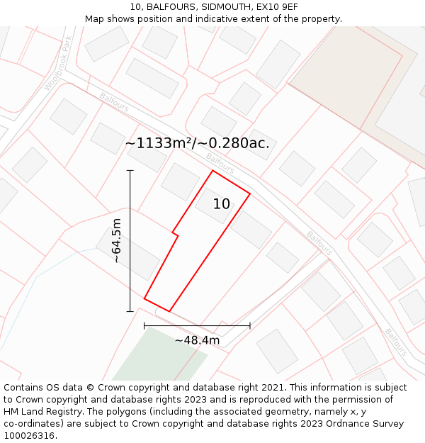 10, BALFOURS, SIDMOUTH, EX10 9EF: Plot and title map