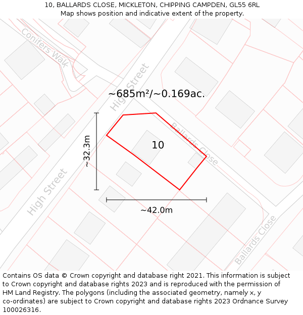 10, BALLARDS CLOSE, MICKLETON, CHIPPING CAMPDEN, GL55 6RL: Plot and title map