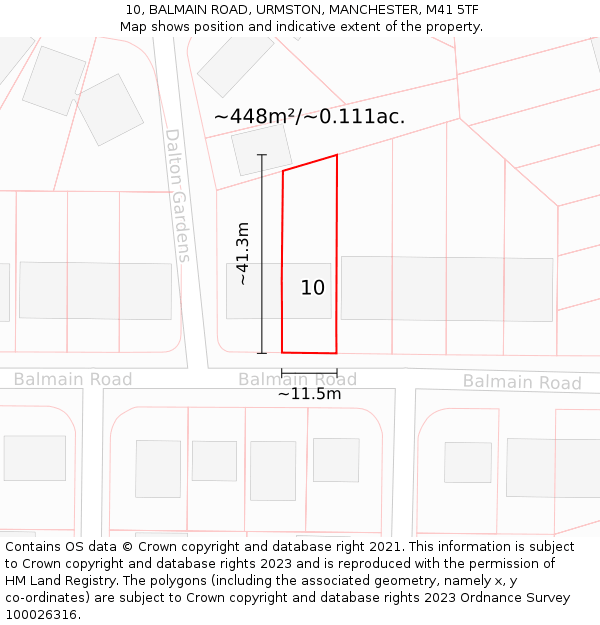 10, BALMAIN ROAD, URMSTON, MANCHESTER, M41 5TF: Plot and title map