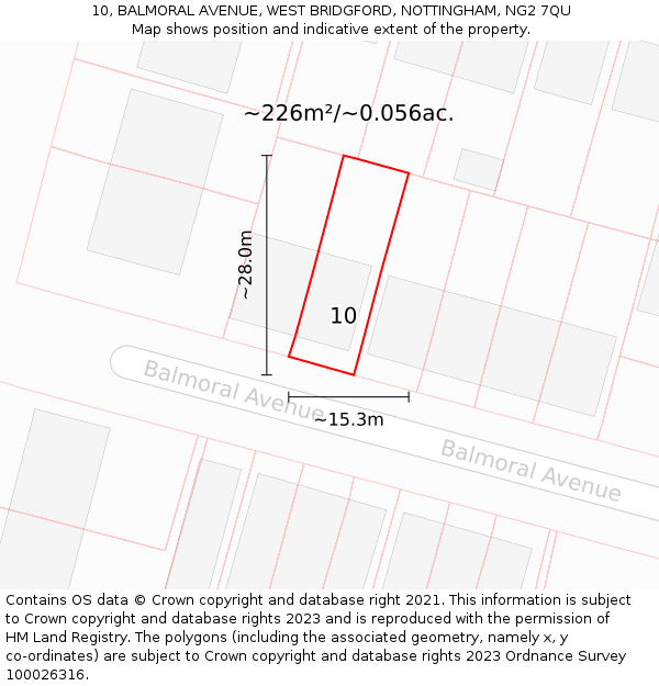 10, BALMORAL AVENUE, WEST BRIDGFORD, NOTTINGHAM, NG2 7QU: Plot and title map