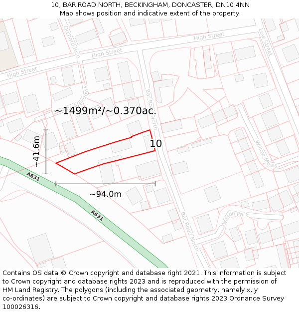 10, BAR ROAD NORTH, BECKINGHAM, DONCASTER, DN10 4NN: Plot and title map