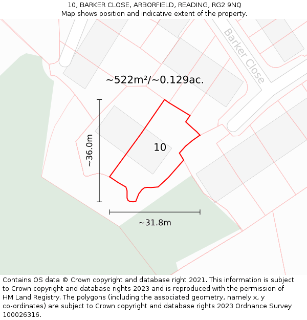 10, BARKER CLOSE, ARBORFIELD, READING, RG2 9NQ: Plot and title map