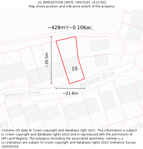 10, BARLESTONE DRIVE, HINCKLEY, LE10 0XZ: Plot and title map