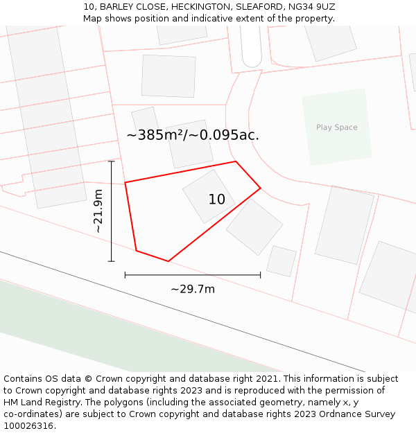 10, BARLEY CLOSE, HECKINGTON, SLEAFORD, NG34 9UZ: Plot and title map