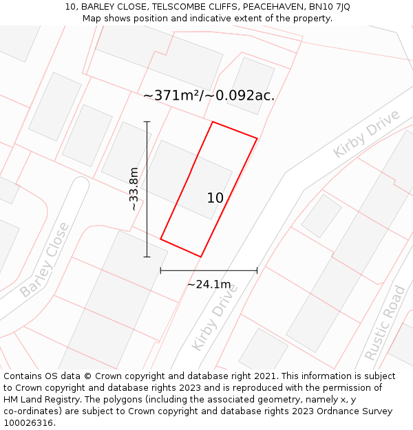 10, BARLEY CLOSE, TELSCOMBE CLIFFS, PEACEHAVEN, BN10 7JQ: Plot and title map