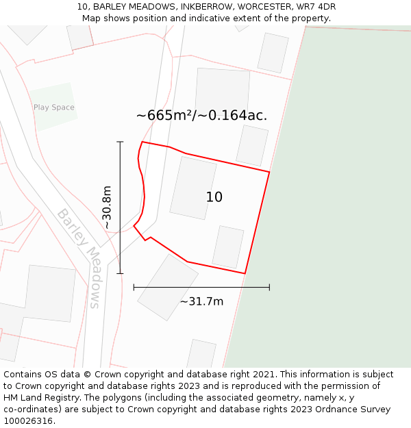 10, BARLEY MEADOWS, INKBERROW, WORCESTER, WR7 4DR: Plot and title map