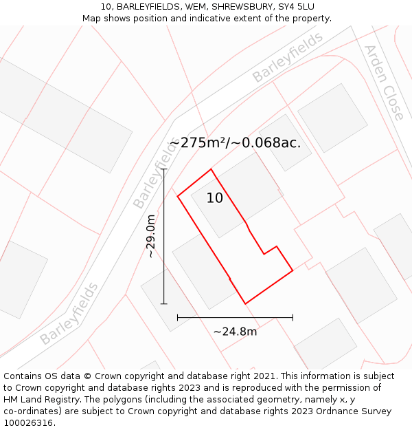 10, BARLEYFIELDS, WEM, SHREWSBURY, SY4 5LU: Plot and title map