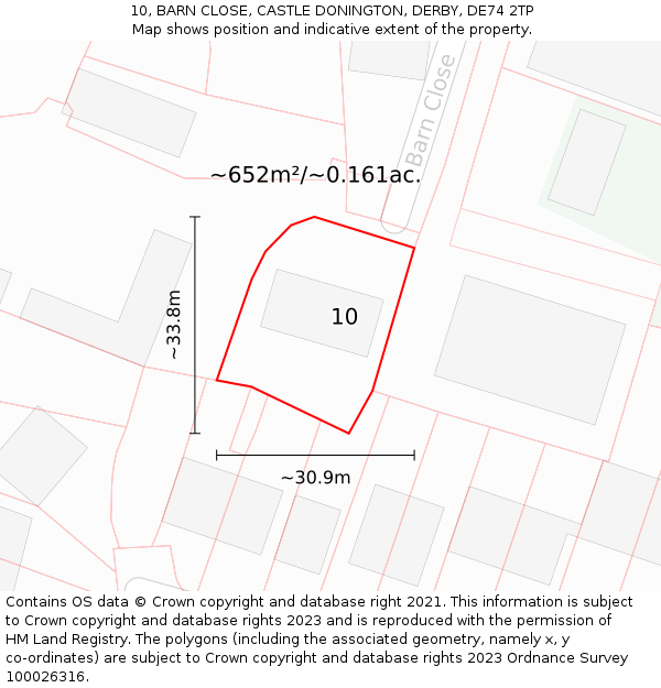 10, BARN CLOSE, CASTLE DONINGTON, DERBY, DE74 2TP: Plot and title map