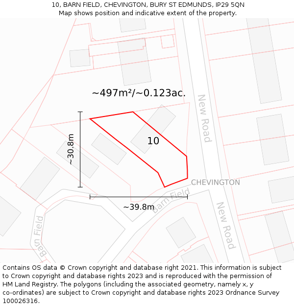 10, BARN FIELD, CHEVINGTON, BURY ST EDMUNDS, IP29 5QN: Plot and title map