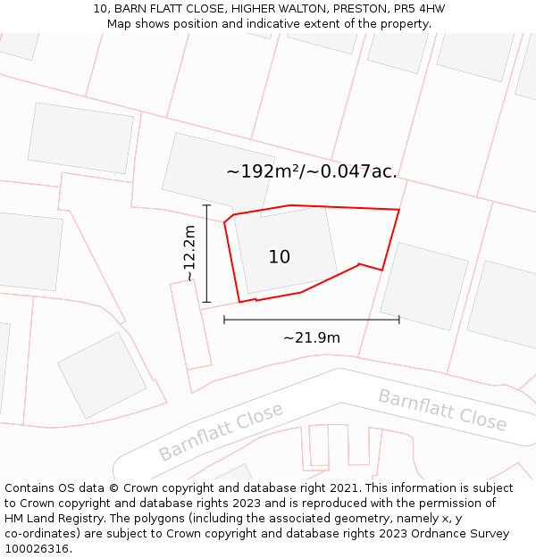 10, BARN FLATT CLOSE, HIGHER WALTON, PRESTON, PR5 4HW: Plot and title map