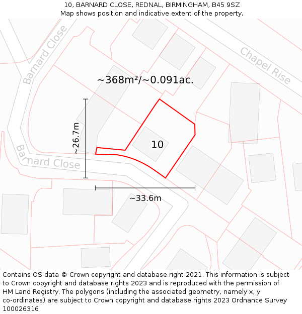 10, BARNARD CLOSE, REDNAL, BIRMINGHAM, B45 9SZ: Plot and title map