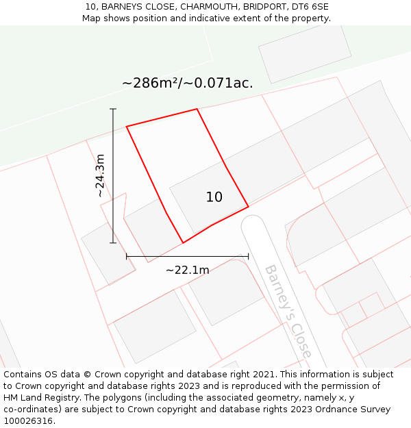 10, BARNEYS CLOSE, CHARMOUTH, BRIDPORT, DT6 6SE: Plot and title map