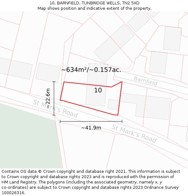 10, BARNFIELD, TUNBRIDGE WELLS, TN2 5XD: Plot and title map