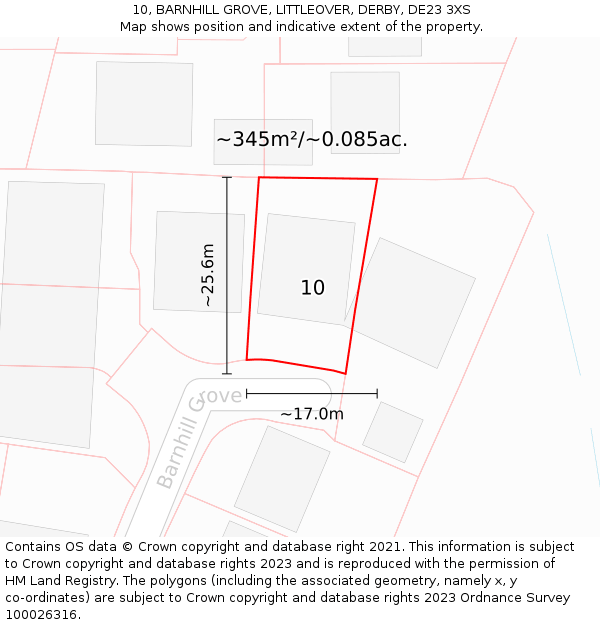 10, BARNHILL GROVE, LITTLEOVER, DERBY, DE23 3XS: Plot and title map