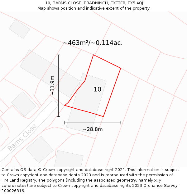 10, BARNS CLOSE, BRADNINCH, EXETER, EX5 4QJ: Plot and title map