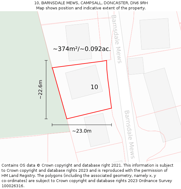 10, BARNSDALE MEWS, CAMPSALL, DONCASTER, DN6 9RH: Plot and title map