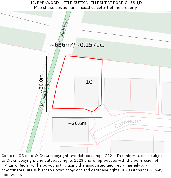 10, BARNWOOD, LITTLE SUTTON, ELLESMERE PORT, CH66 4JD: Plot and title map