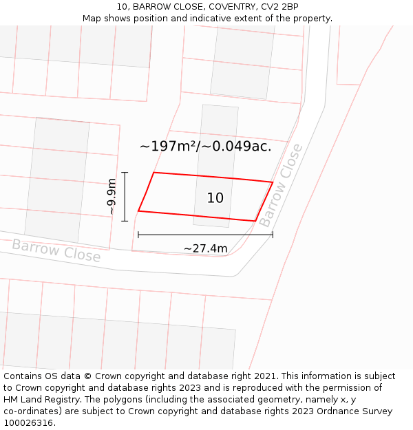 10, BARROW CLOSE, COVENTRY, CV2 2BP: Plot and title map