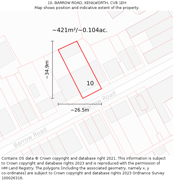 10, BARROW ROAD, KENILWORTH, CV8 1EH: Plot and title map