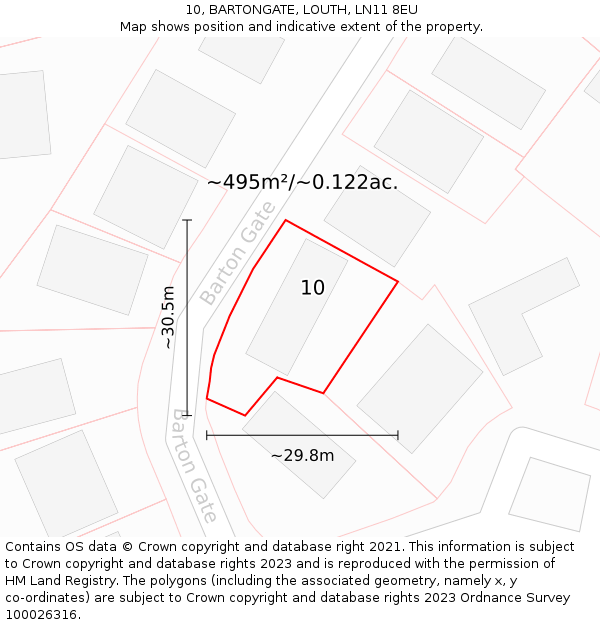 10, BARTONGATE, LOUTH, LN11 8EU: Plot and title map