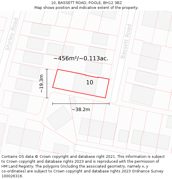 10, BASSETT ROAD, POOLE, BH12 3BZ: Plot and title map