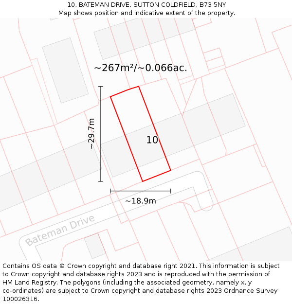 10, BATEMAN DRIVE, SUTTON COLDFIELD, B73 5NY: Plot and title map