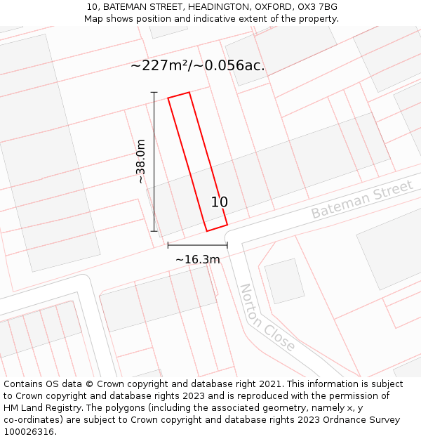 10, BATEMAN STREET, HEADINGTON, OXFORD, OX3 7BG: Plot and title map