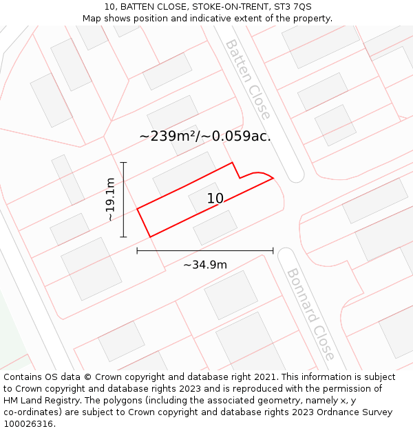 10, BATTEN CLOSE, STOKE-ON-TRENT, ST3 7QS: Plot and title map