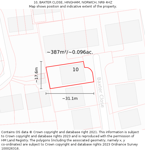 10, BAXTER CLOSE, HINGHAM, NORWICH, NR9 4HZ: Plot and title map