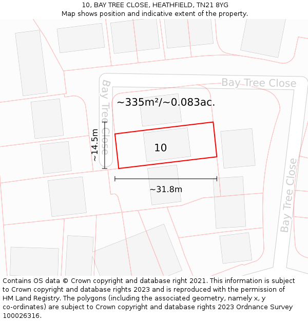 10, BAY TREE CLOSE, HEATHFIELD, TN21 8YG: Plot and title map