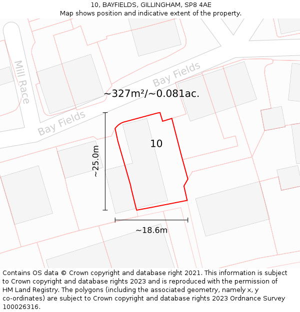 10, BAYFIELDS, GILLINGHAM, SP8 4AE: Plot and title map