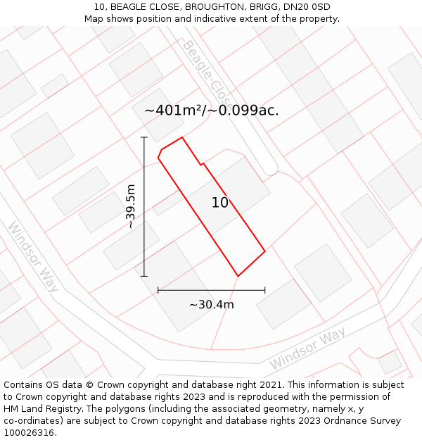 10, BEAGLE CLOSE, BROUGHTON, BRIGG, DN20 0SD: Plot and title map