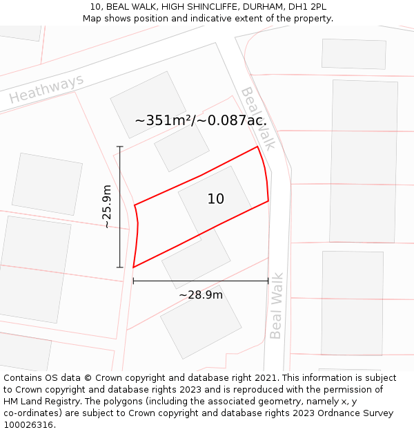 10, BEAL WALK, HIGH SHINCLIFFE, DURHAM, DH1 2PL: Plot and title map