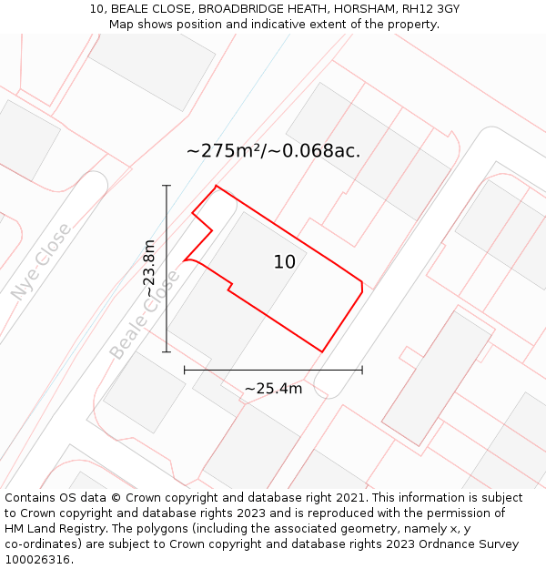 10, BEALE CLOSE, BROADBRIDGE HEATH, HORSHAM, RH12 3GY: Plot and title map