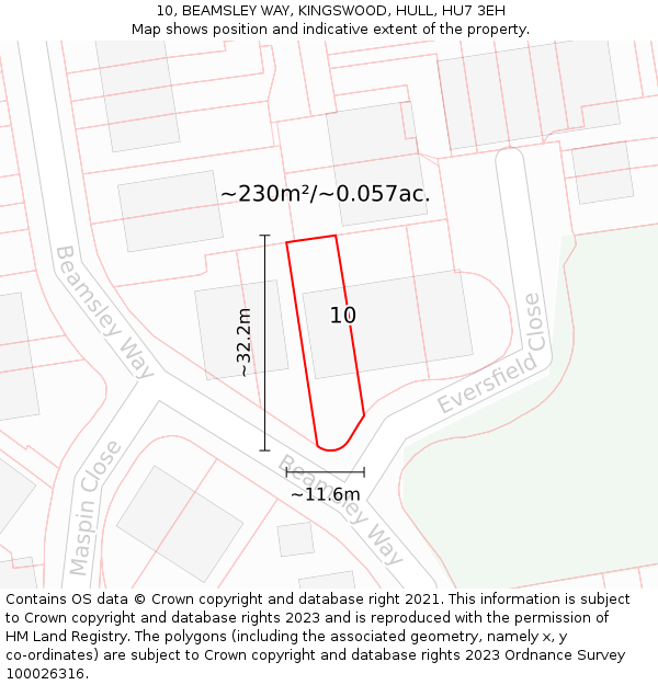 10, BEAMSLEY WAY, KINGSWOOD, HULL, HU7 3EH: Plot and title map