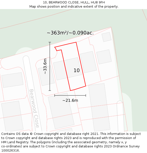 10, BEARWOOD CLOSE, HULL, HU8 9FH: Plot and title map