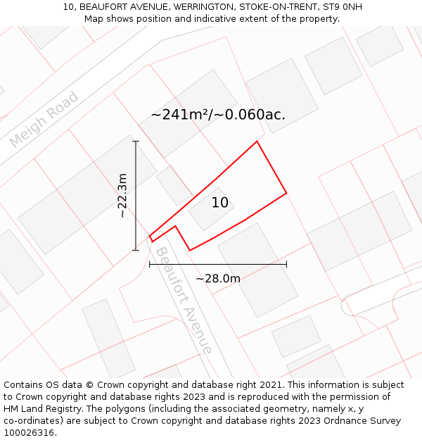 10, BEAUFORT AVENUE, WERRINGTON, STOKE-ON-TRENT, ST9 0NH: Plot and title map